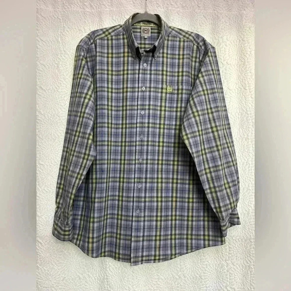 Cinch Button Down Shirt Blue Green Plaid Size Large Men’s Western Country Cowboy - Picture 13 of 15